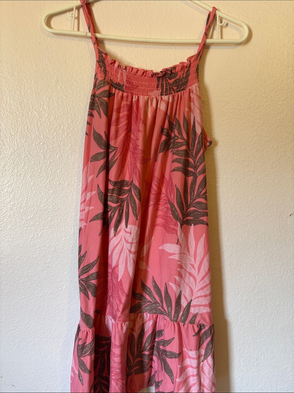 Joyspun Woman’s Pink Leaf Print Sleep Chemise, Sleep Shirt, Size M